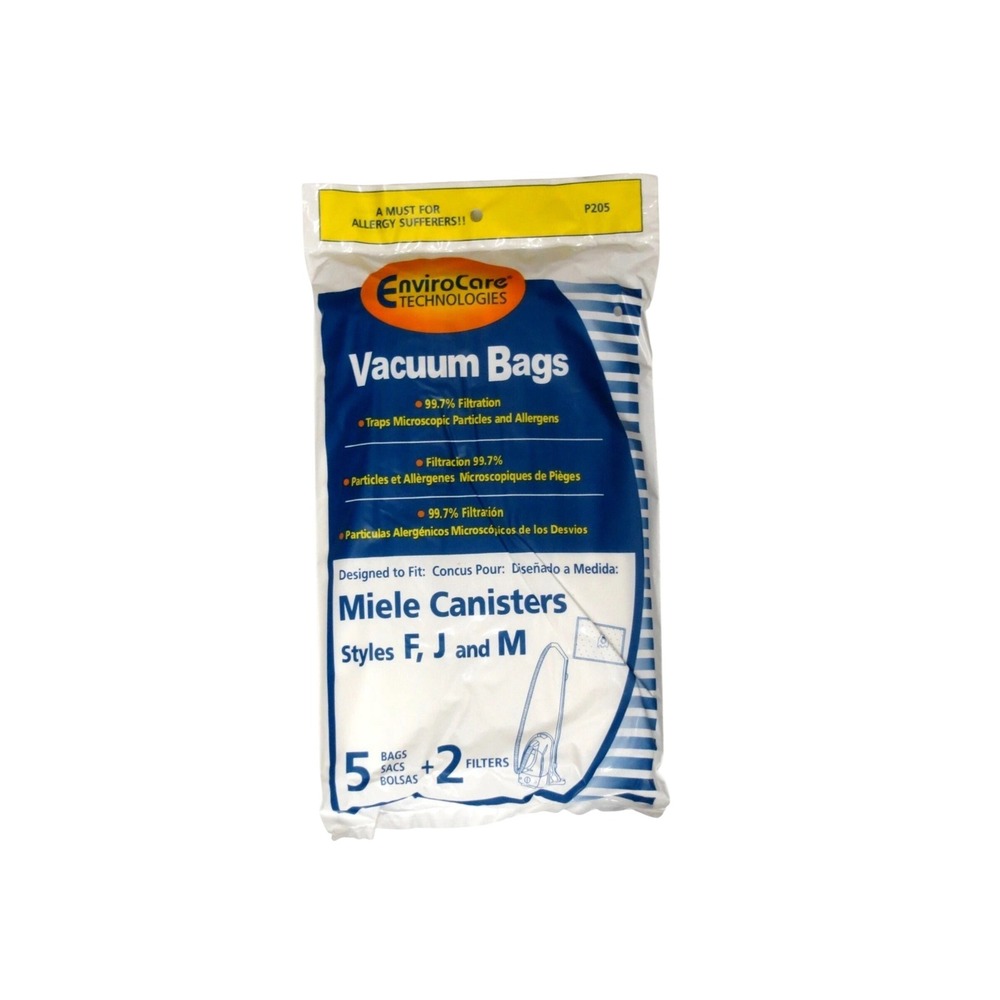 EnviroCare Vacuum Bags for Miele Canister Styles F J M 5 Bags 2 Filters P205